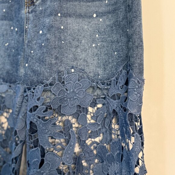 Micas Unique Floral Lace Overlay Denim Jeans - Picture 5 of 5